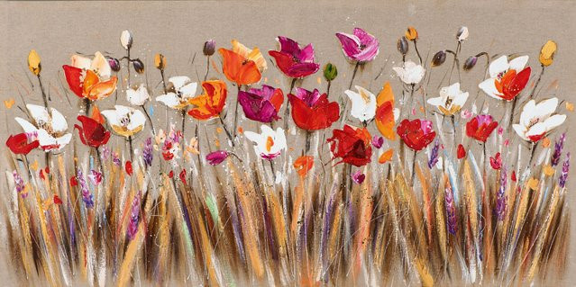 Art Universe Leinwandbild Buntes Blumenfeld in Multicolour, Breite: 140 cm, Höhe: 70 cm - Bild 1