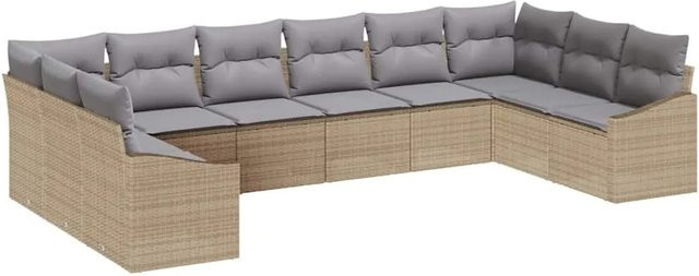 vidaXL Garten-Sofa-Set 10-teilig aus Poly-Rattan in Beige und Grau - Bild 1