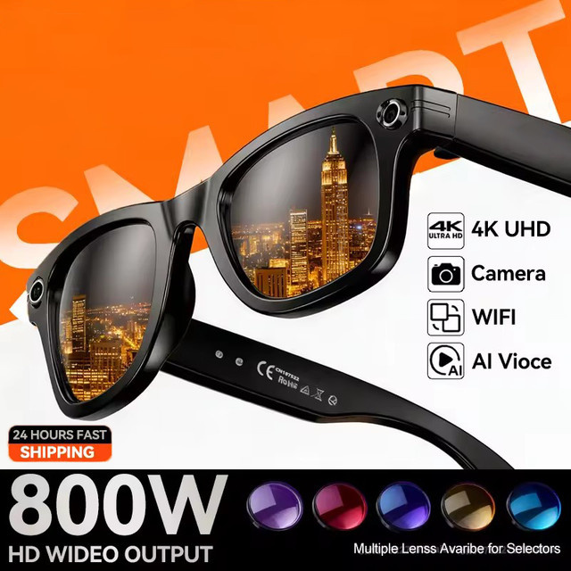 DIXSG Smart Sonnenbrille mit 4K Kamera, AI Übersetzung, Foto und Video Aufnahme, Wasserdicht, Farbe: Schwarz - Bild 1