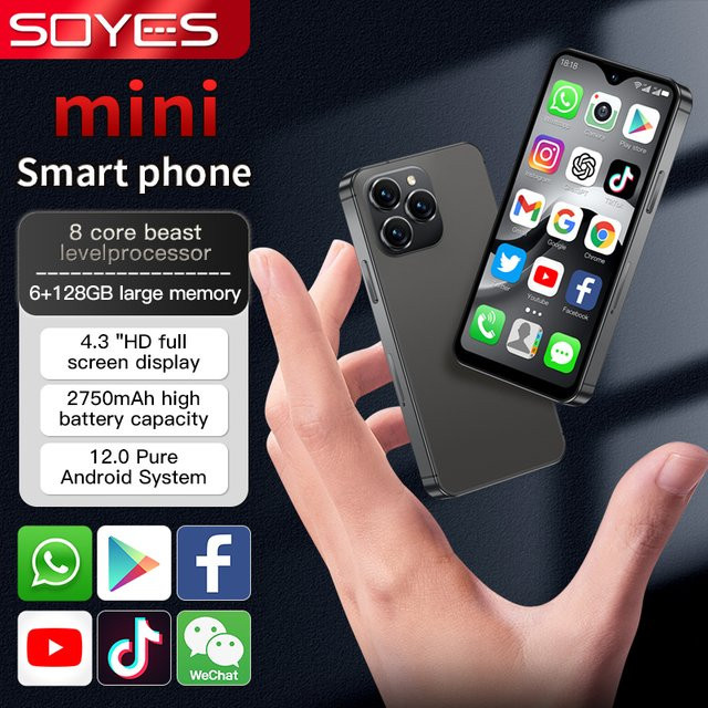 SOYES F9 Max Mini Smartphone Android 12, 4,3 Zoll Display, 6 GB RAM, 128 GB Speicher, 4G LTE, Schwarz - Bild 1