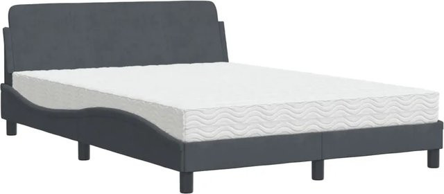 vidaXL Bett mit Matratze aus Samt in Grau, modernes Design mit Schaumstofffüllung, B/T/H: 120 x 200 x 17 cm - Bild 1