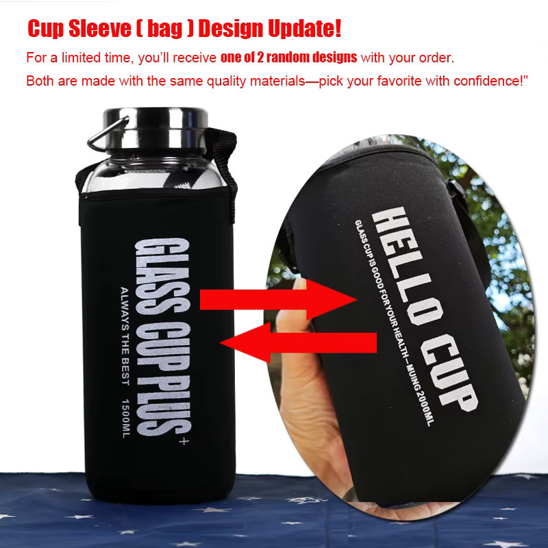 AIWILL Tragbare Borosilikat-Glasflasche mit Tee-Ei für Outdoor und Reise, Schwarz, Transparent, 600 ml / 1000 ml / 1500 ml / 2000 ml - Bild 2