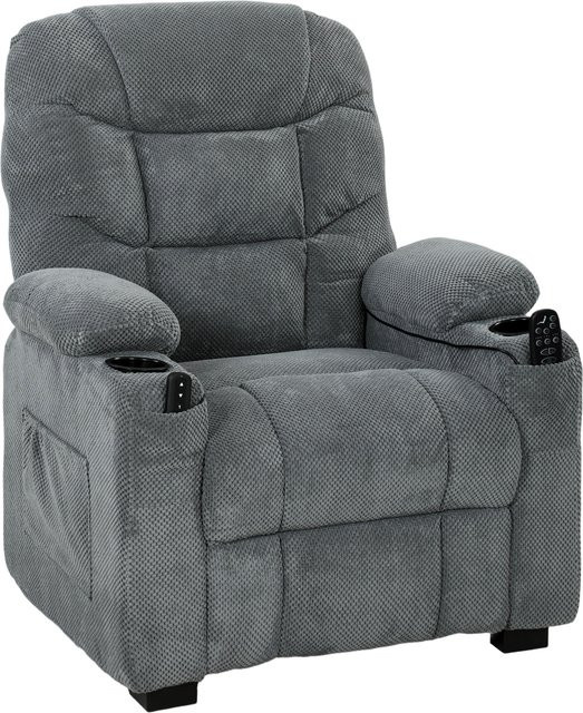 HOMCOM elektrischer TV-Sessel mit Massage und Wärme in Dunkelgrau, Samt-Relaxsessel mit Memory-Funktion, Federpolsterung, USB-Anschluss, Seitentaschen und Getränkehaltern - Bild 1