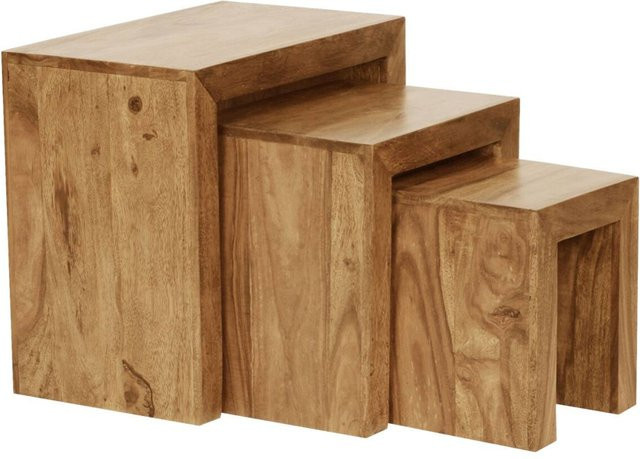 Wohnling Beistelltisch 3er-Set aus Akazie in Braun und Beige mit Holzmaserung - Bild 1