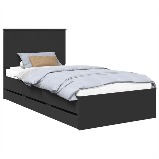vidaXL Bettrahmen mit Schubladen in Schwarz aus Holzwerkstoff, B/T/H: 100 x 200 x 30,73 cm - Bild 1