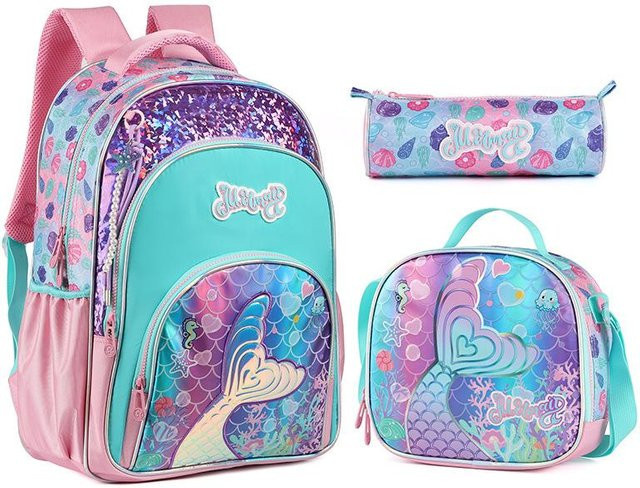 Schultaschen-Set für Mädchen von Fancy Style Studio mit Rucksack, Brotdose und Federmäppchen in Multicolour - Bild 1