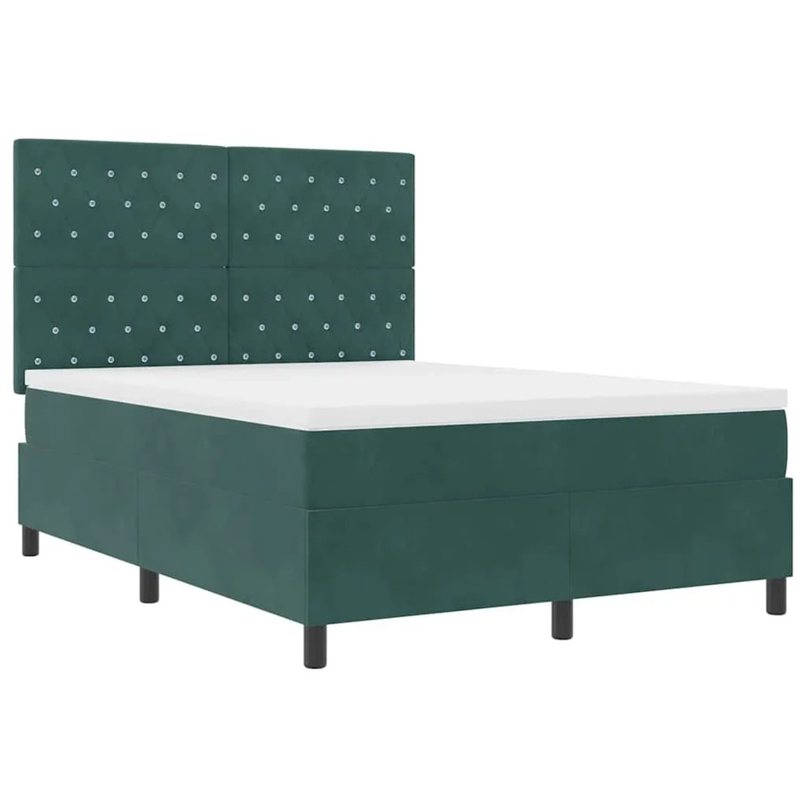 vidaXL LED Boxspringbett mit Matratze in Dunkelgrün, modernes Polsterbett mit Unterbettbeleuchtung und Schubladen, B/T: 140 x 200 cm - Bild 2