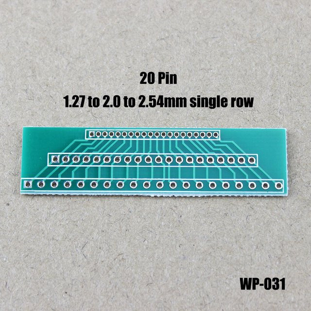 Einreihige 20-Pin PCB Adapterplatine als Rastermaß Übertragungsplatte Konverter in Grün (1,27mm / 2,0mm / 2,54mm) - Bild 1