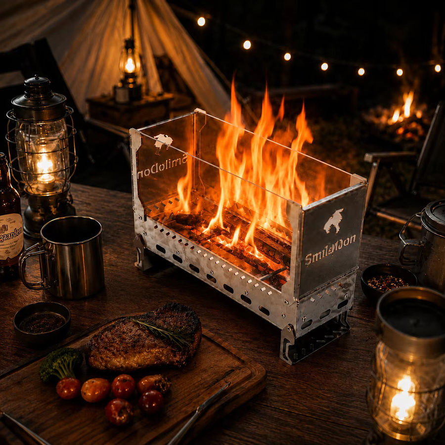 SmiloDon Camping IGT Feuerkorb in Silber für Outdoor-Kochen und Lagerfeuer B/T/H: 36,0 x 24,0 x 12,5 cm - Bild 2