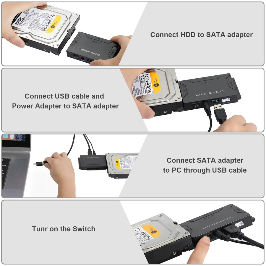 Congdi 3 in 1 USB 3.0 zu SATA und IDE Festplattenadapter Konverterkabel für 2,5 und 3,5 Zoll HDD SSD sowie CD DVD ROM in Schwarz - Bild 4