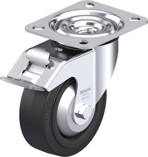 Blickle Lenkrolle LE-POEV 100R-FI-FA mit Feststeller in Schwarz und Silber, Rad-Durchmesser: 100 mm, Tragfähigkeit: 150 kg - Bild 1