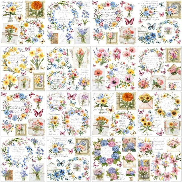 12 Blatt Transferpapier für Kunsthandwerk und Möbel mit 12 Vintage-Blumenmotiven in Multicolour aus Kunststoff - Bild 1