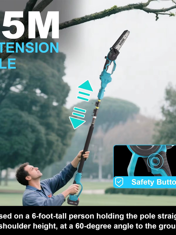 Elektrische Kettensäge mit Teleskopstange für hohe Äste, kompatibel mit Makita 18V Akku LXT - Bild 6