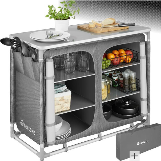 tectake Campingschrank Deluxe in Grau mit Aluminiumgestell und 6 Fächern, faltbar, B/T/H: 97 x 47,5 x 78 cm - Bild 1