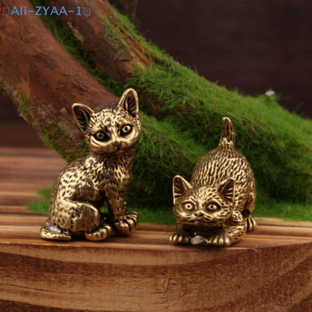 JETTING Katzenfigur aus Messing in Gold, Vintage Tier-Statue als dekorative Miniatur für den Schreibtisch - Bild 1