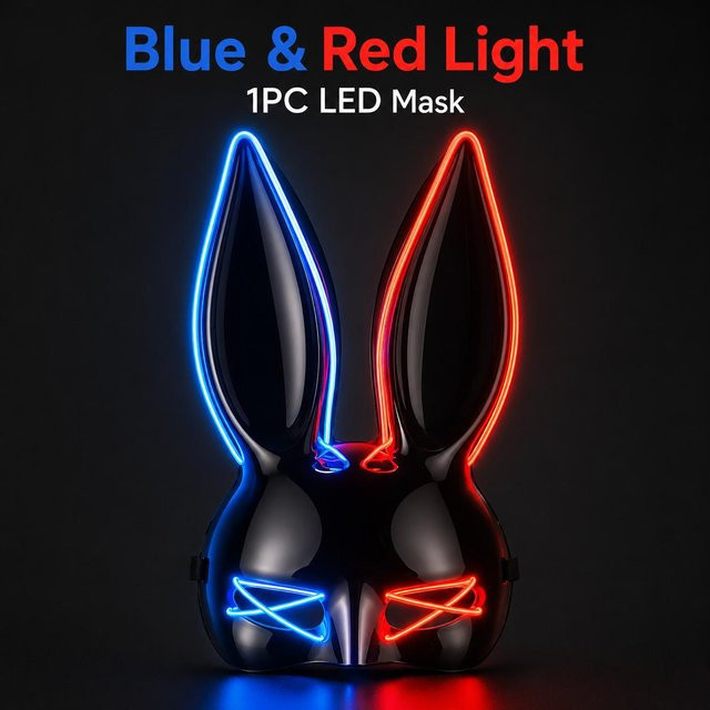 Leuchtende Hasenohren-Maske, LED-Hasenmaske, Schwarz - Bild 1
