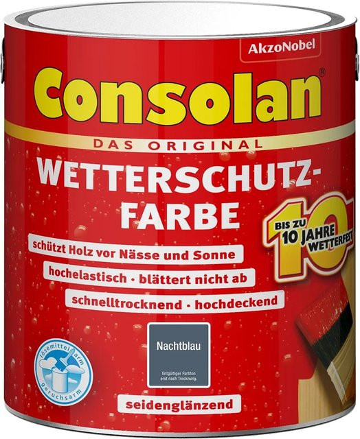 Consolan Wetterschutzfarbe für Holz in Nachtblau, seidenglänzend, 2,5 l - Bild 1