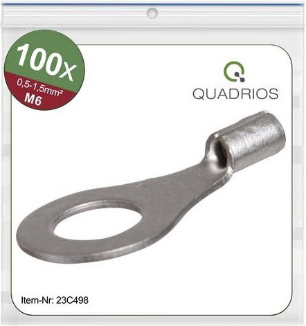 Quadrios 23C498 Ringkabelschuh Unisoliert, Farbe: Silber, Querschnitt max. 1,5mm², Loch-Ø 6,5mm, 100 Stück - Bild 1