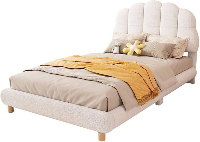 PXloue Kinderbett in Weiß mit niedlichem Kopfteil aus Plüsch, Modernes Einzelbett aus MDF, B/T/H: 90 x 200 x 65 cm - Bild 1