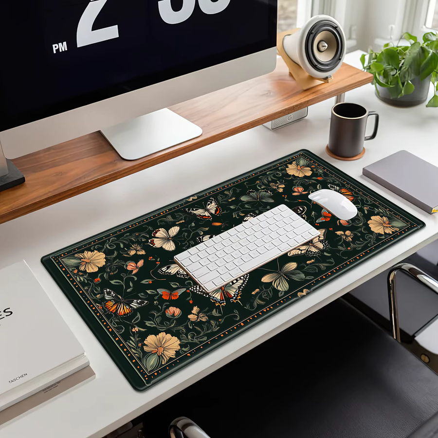 Mairuige Schreibtischmatte mit grünem Blumenmuster, Schmetterlingen und Stadtlandschaft, rutschfestes Gummi-Mauspad für Büro und Tastatur, mehrfarbig - Bild 5
