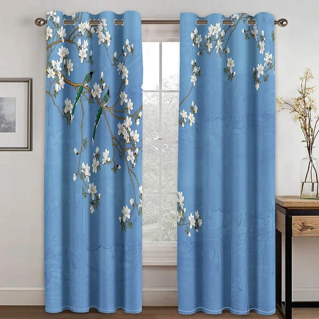 2er-Set Semi-transparente Vorhänge mit Aquarell-Blumenmuster in Beige, Vintage-Stil für Wohnzimmer, Schlafzimmer und Küche, Breite: 65 cm, Höhe: 60 cm - Bild 1