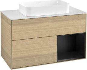 V&B Waschtischunterschrank Finion Wandbeleuchtung in Eichenfurnier mit lackierter Oberfläche, Breite: 100 cm, Tiefe: 60,3 cm - Bild 1