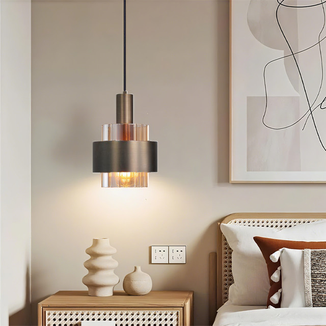 LINCCW Glas-Pendelleuchte E27 in modernem Design, transparente Zylinder-Hängelampe aus Glas und Metall, verstellbar für Esszimmer und Schlafzimmer, Farbe: transparent - Bild 1