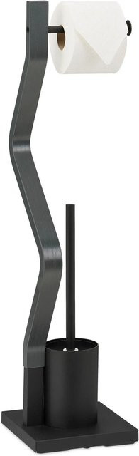 Relaxdays WC Garnitur aus Stahl und MDF in Schwarz und Grau, freistehend, H x B x T: 75 x 18,5 x 18,5 cm - Bild 1