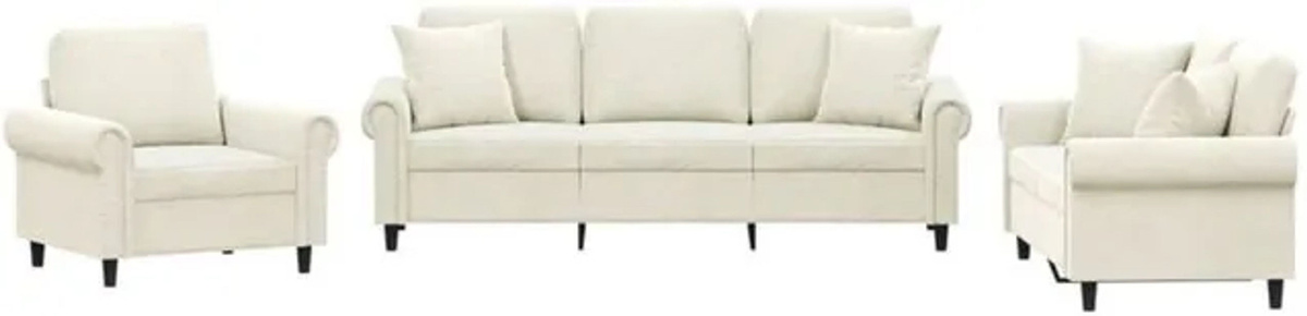 3-tlg. Sofagarnitur mit Kissen von vidaxl in Beige aus Samt - Bild 1