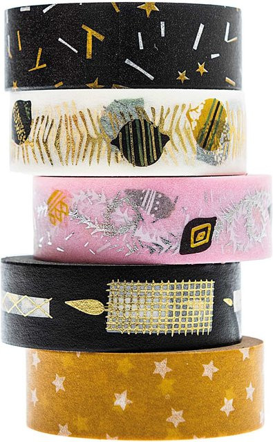 Rico Design Paper Poetry Washi Tape-Set Nostalgic Christmas in Schwarz und Multicolor, 5 Stück, Breite: 1,5 cm, Länge: 10 m pro Rolle - Bild 1
