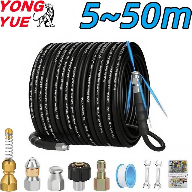 GUYN Kanalisations-Reinigungsschlauch Set mit Düse für Hochdruckreiniger, 5 bis 50 m, Schwarz, 1/4 Zoll NPT Anschluss, bis 5800 PSI - Bild 1