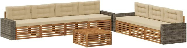 vidaXL Outdoor-Sofagarnitur 8-teilig in U-Form aus Akazienholz mit Polstern in Natur und Beige, B/T/H: 79 x 79 x 37 cm - Bild 1