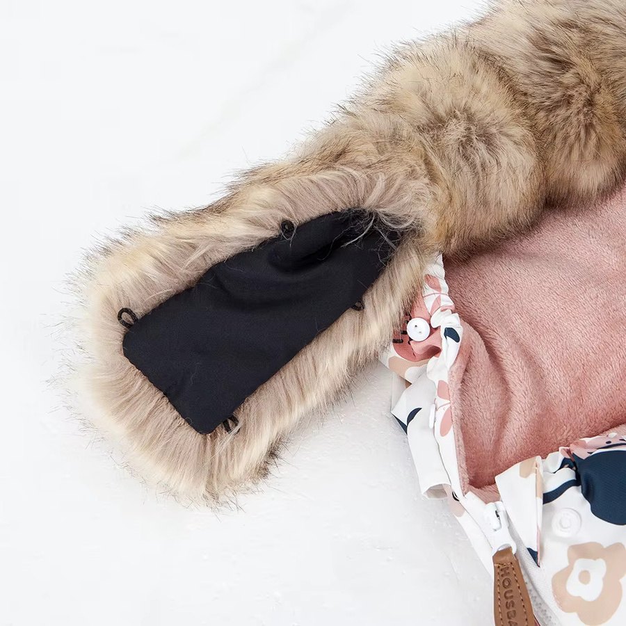 HOUSBAY Baby-Fußsack für den Kinderwagen mit Pelzkragen und Blumendruck, winddicht und warm für Mädchen, 0–24 Monate, Multicolour - Bild 3