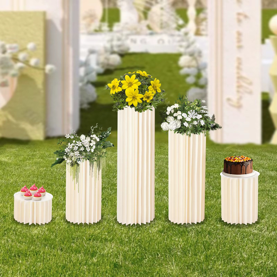 5er Set faltbare Blumenständer Zylinder aus Papier für Hochzeitsdekoration und Desserttisch, Farbe: Weiß, Höhe: 20 cm bis 100 cm - Bild 2