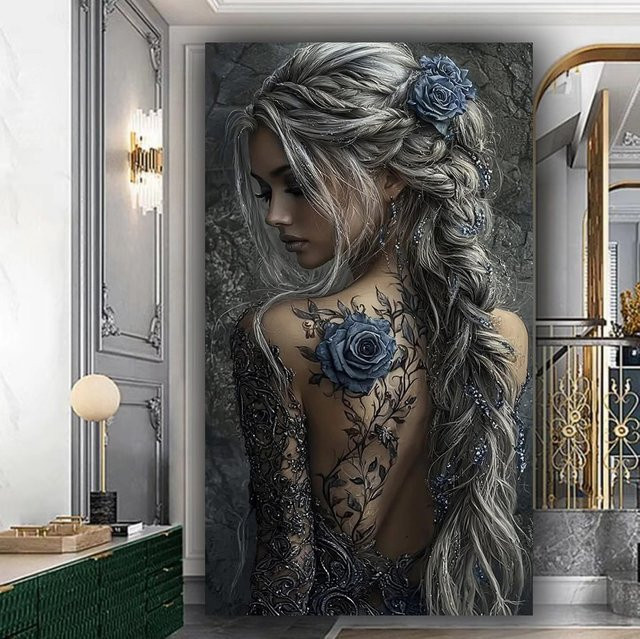 Juhua Diamantmalerei Tattoo Frau Motiv als DIY Mosaik-Kunstwerk in Multicolour für die Wanddekoration, Breite: 30,0 cm - Bild 1