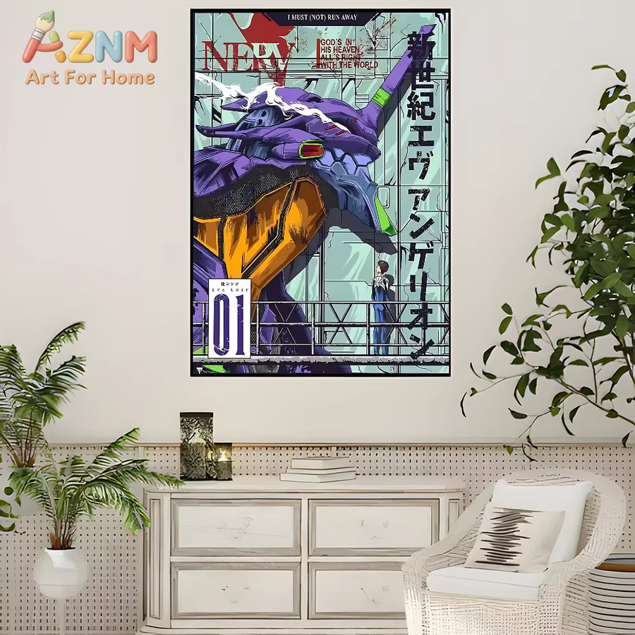 E-Evang-elions Anime Vintage Poster selbstklebender Retro-Kraftpapieraufkleber in Mehrfarbig für deine DIY Raumdekoration - Bild 4