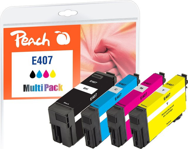 Peach E407 Tintenpatronen-Set für Epson No. 407, 4er-Pack (Schwarz, Cyan, Magenta, Gelb), wiederaufbereitet, passend für Epson WorkForce Pro WF-4745DTWF - Bild 1
