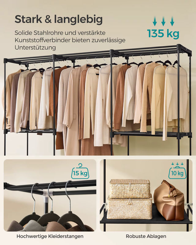 SONGMICS Kleiderständer mit durchgehender Kleiderstange und 5 Hängefächern in Beige, modern und matt - Bild 3