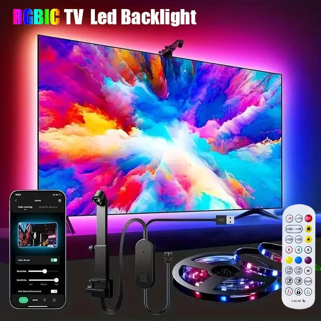 LeiiGeeGo RGBIC LED TV Hintergrundbeleuchtung mit Ambilight-Funktion und USB-Anschluss, Multicolour - Bild 1