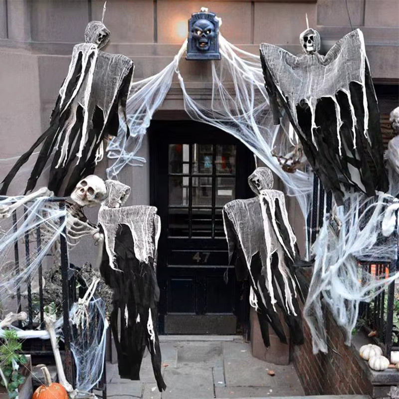 Trebalena Halloween Hänge-Dekoration mit Geist und Skelett-Kopf aus weißer Gaze - Bild 2