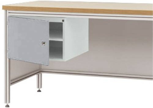 Manuflex ZB4730.9006 Gehäuse-Unterbau für ALU-Arbeitstische in Weiß und Silber mit Türanschlag rechts, Nutzhöhe: 300 mm, für Tischtiefe: 600 mm - Bild 1