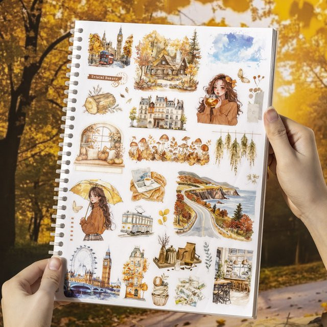 20 Blatt Vintage-Herbst-Stickerbuch in Multicolour für Journal-Dekoration und Scrapbooking aus Papier - Bild 1