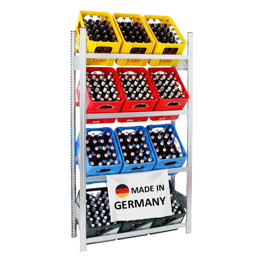 PROREGAL Getränkekistenregal aus verzinktem Stahl, silber, H x B x T: 185 x 106 x 34 cm, 4 Ebenen für 12 Kisten - Bild 2