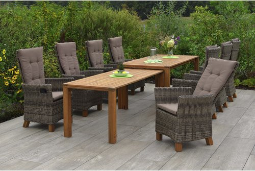 Merxx Gartenmöbelset Toskana 9-teilig mit ausziehbarem Tisch und 8 Sitzplätzen aus Akazienholz und Kunststoffgeflecht in Beige und Braun - Bild 1