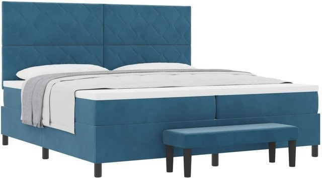 vidaXL Boxspringbett mit Matratze aus Samt in Dunkelblau, B/T: 200 x 200 cm - Bild 1