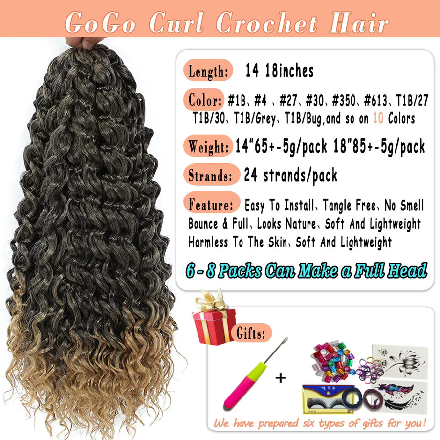 Bewill Ombre Ginger Gogo Curl Häkelhaar, Wasserwelle, 14-18 Zoll, Synthetisch - Bild 2
