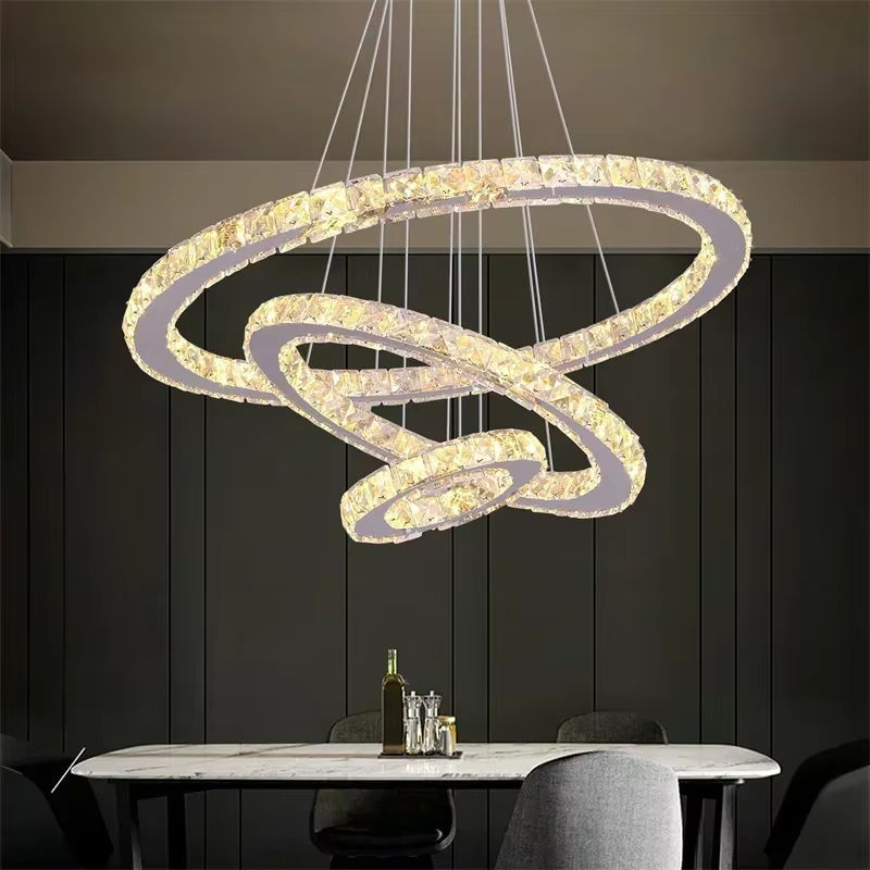 JIANKEXING Kristall-Kronleuchter in Silber, kreisförmige LED-Pendelleuchte im minimalistischen Design für Esszimmer und Schlafzimmer - Bild 3