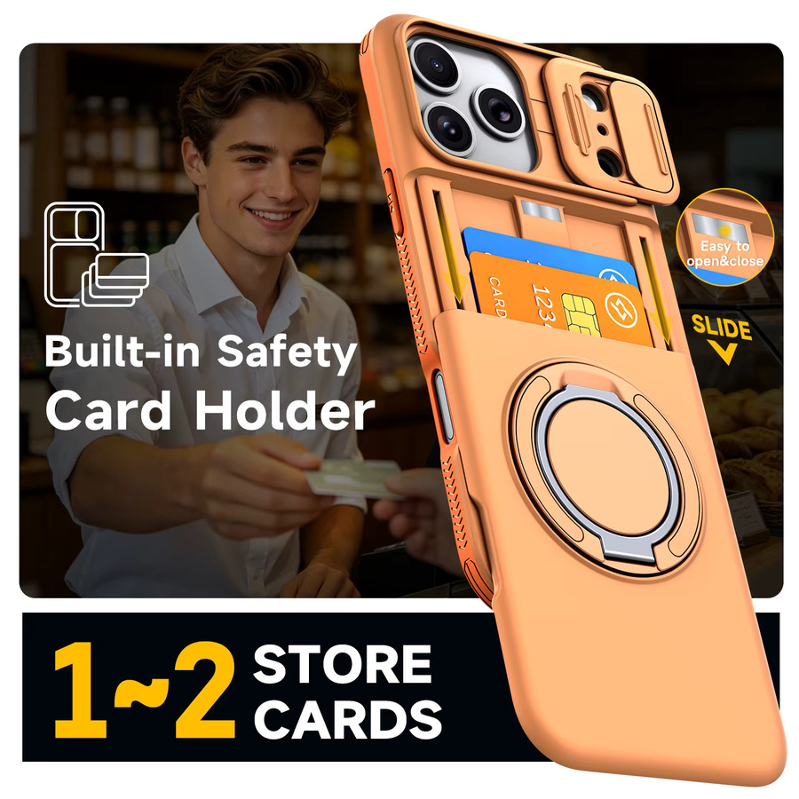 Stoßfeste magnetische Handyhülle mit Ständer und Brieftaschenfunktion für iPhone 17E 17 16 15 Plus 14 13 12 Pro Max inklusive Kameraschutz von szHAIyu in Orange - Bild 4