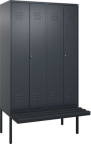 C+P Spind Classic PLUS Schwarz-Weiß-Spind mit 4 Abteilen, Sitzbank mit auskragender Kunststoff-Sitzfläche und Zylinderschloss, B/T/H: 212 x 120 x 81,5 cm - Bild 1