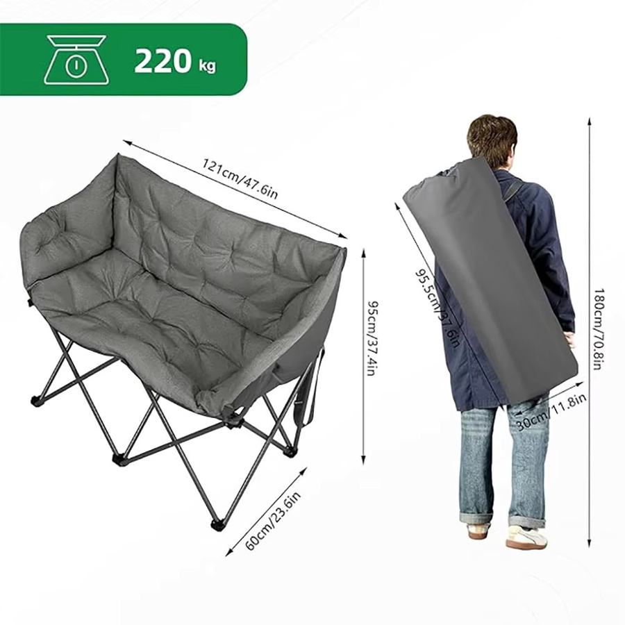 WOLTU Doppel-Klappstuhl für den Außenbereich als 2-Sitzer in Grau mit gepolsterten Sitzflächen und Armlehnen - Bild 6
